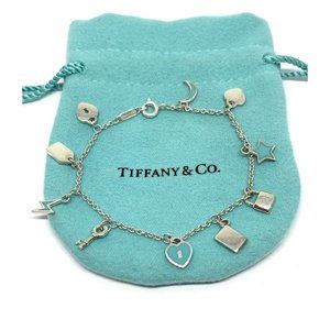 Tiffany & Co Sterling Silver  Blue Enamel Mini Charm Bracelet